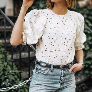 Sezane Yaelle Eyelet Blouse, size 0